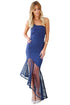 Sexy Navy Asymmetrical Fishtail Semi-sheer Hem Maxi Dress